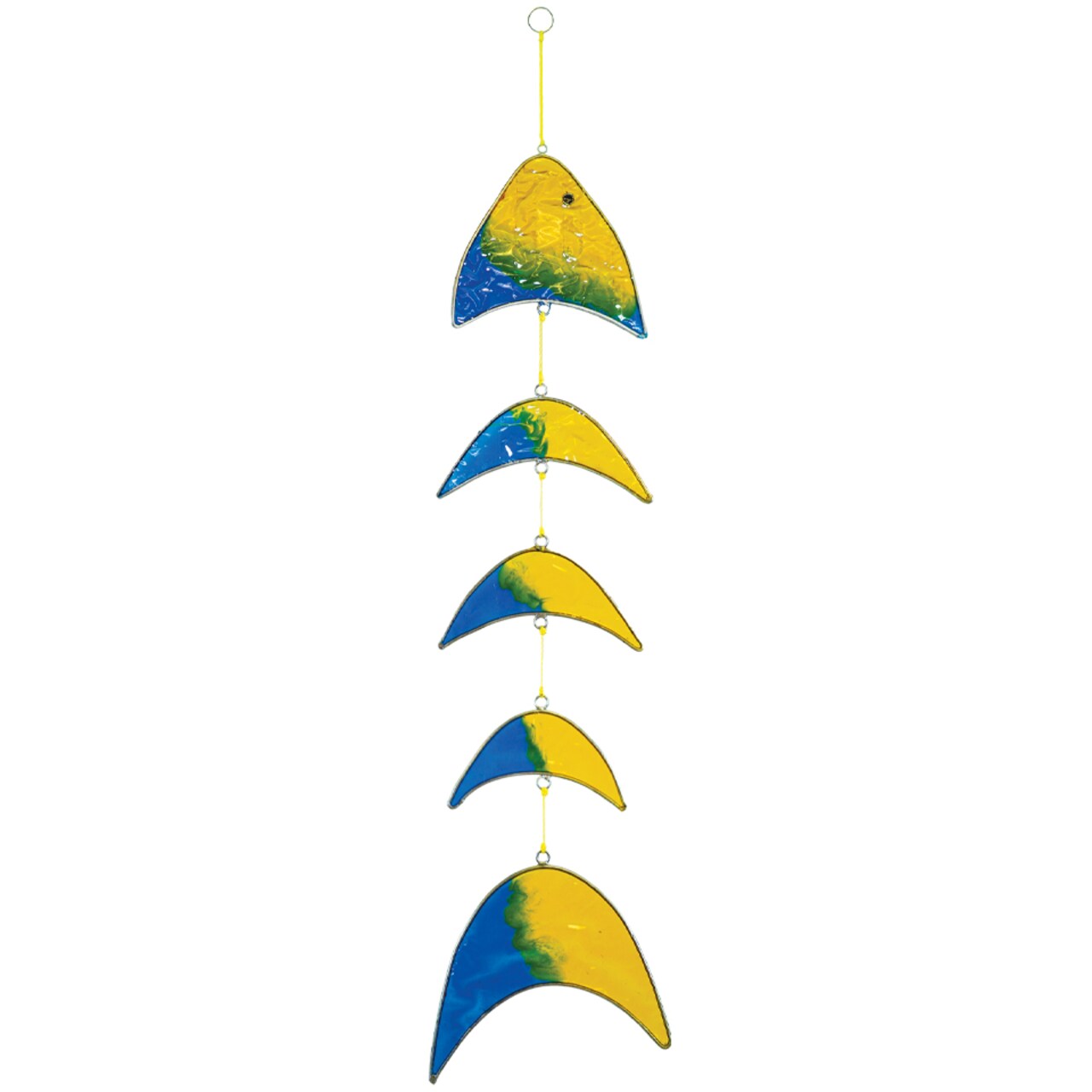 In the Breeze 7022 — Yellow & Blue Resin Fish Hanging Mobile - Colorful Suncatcher